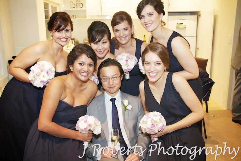 Groom w bridesmaids - wedding photography sydney